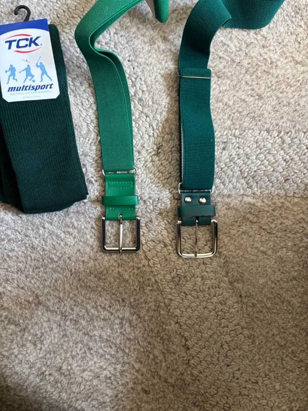 Women's softball socks and belts.